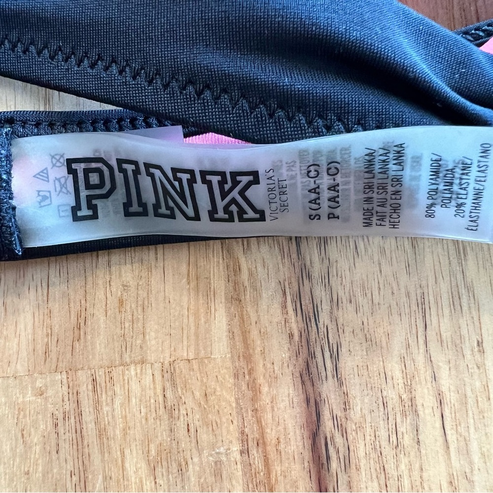 PINK by Victoria’s Secret Black & Pink Bikini Top - Size S (AA–C) - Picture 2 of 4